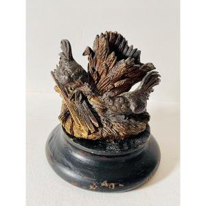 Pyrogen With Two Roosters In Bronze.